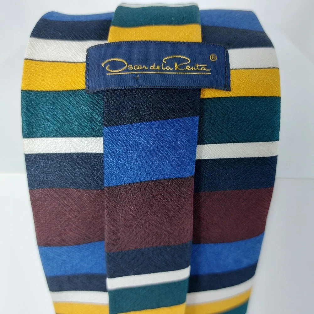 Vintage 80s Oscar de la‎ Renta Silk Necktie Bold Stripe Tie 4